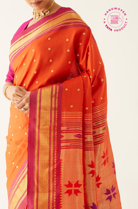 Orange Pure Silk Paithani Saree