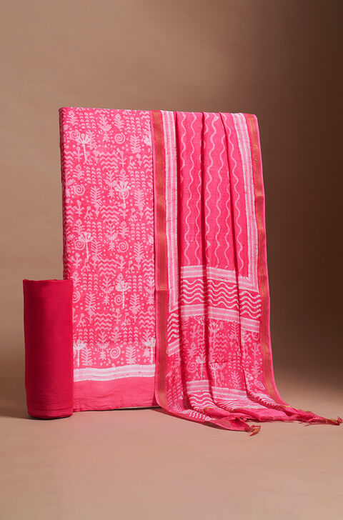 Light Pink Block Printed Pure Silk Cotton Suit Set
