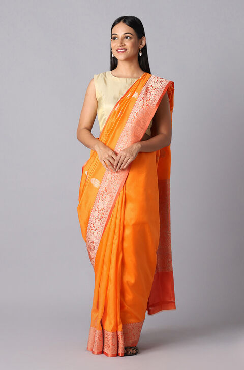 Light Orange Pure Silk Banarasi Saree