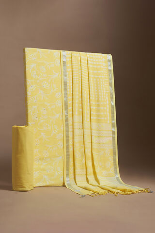 Light Yellow Screen Printed Pure Cotton Linen Suit Set