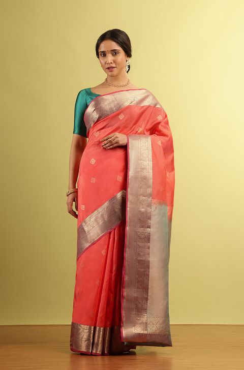 Light Pink Woven Kanjivaram Inspired Design Silk Viscose Saree