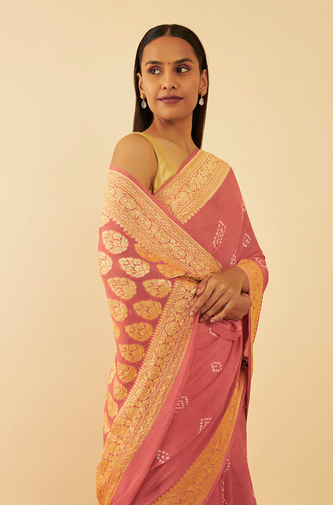 Orange Gujarat Pure Silk Georgette Tie & Dye Bandhni Saree