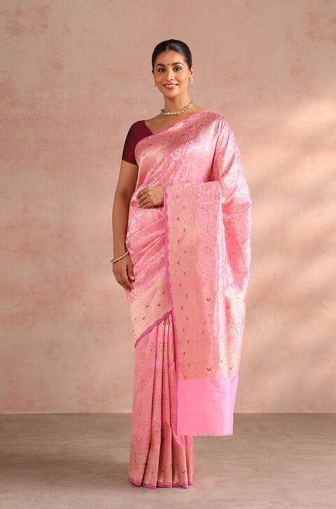 Pink Pure Silk Woven Banarasi Saree