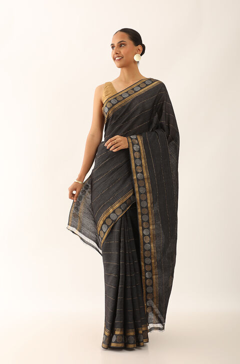 Black Chattisgarh Pure Tussar Silk Woven Saree