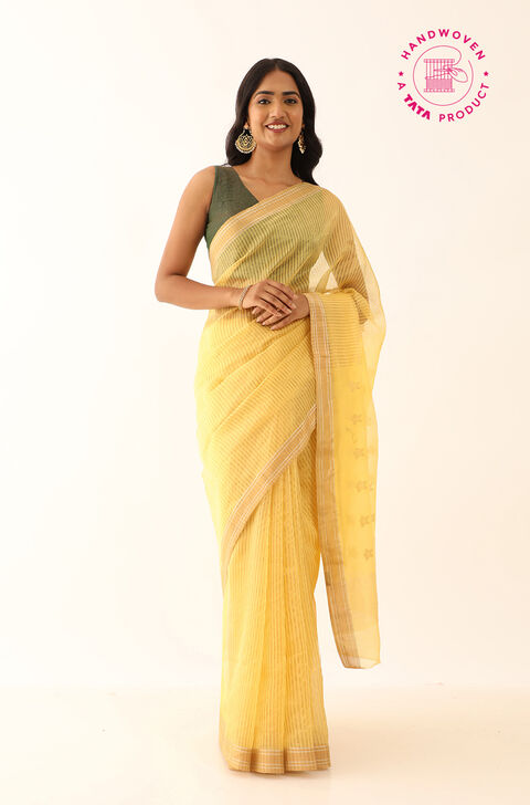 Yellow Pure Silk Tissue Woven Chanderi Saree