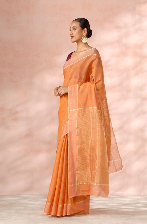 Dark Orange Chanderi Pure Silk Cotton Woven Saree