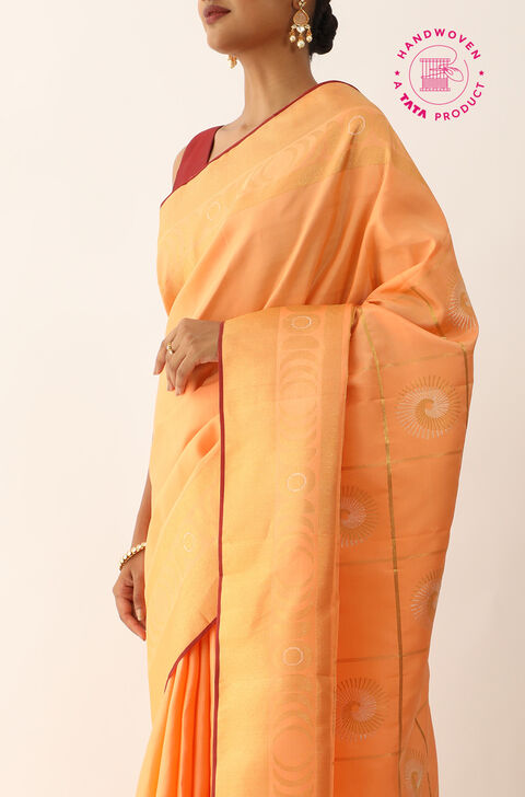 Orange Pure Silk Woven kanjivaram Saree