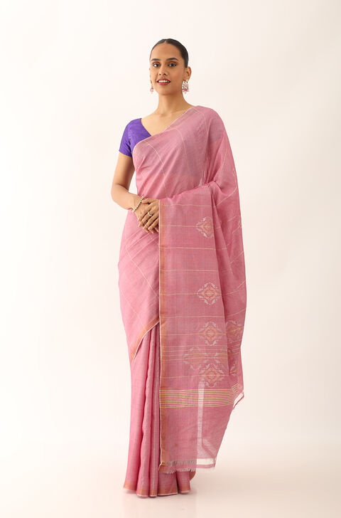 Light Pink Chattisgarh Pure Tussar Silk Woven Saree