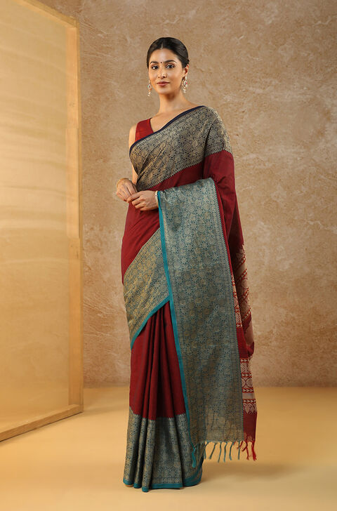 Red Woven South Pure Cotton Saree