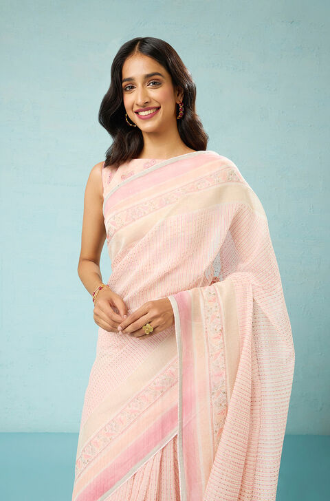 Pink Rajasthan Pure Silk Cotton Printed Mukaish Saree