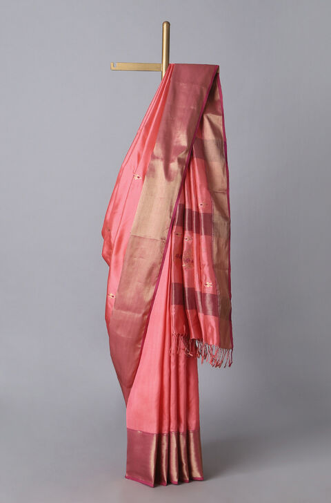 Light Pink Pure Silk Maheswari Saree