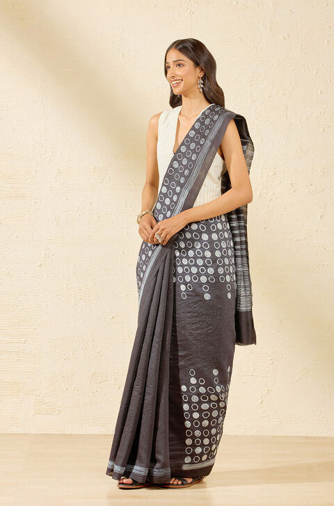Black Rajasthan Muga Tie & Dye Shibori Saree