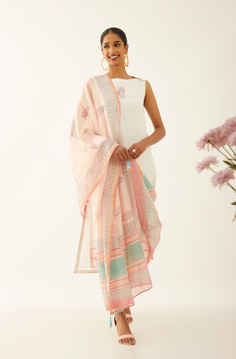 Pink Rajasthan Pure Silk Cotton Printed Sanganeri Dupatta