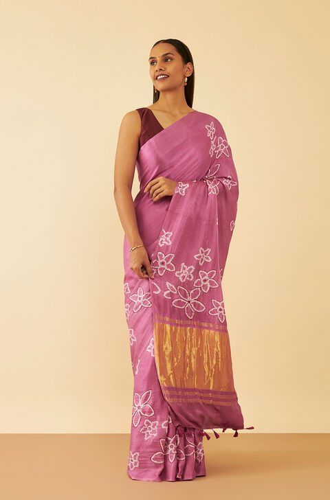 Pink Gujarat Pure Silk Tie & Dye Bandhni Saree