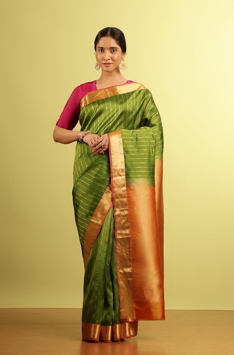 Green Woven Kanjivaram Inspired Design Silk Viscose Saree