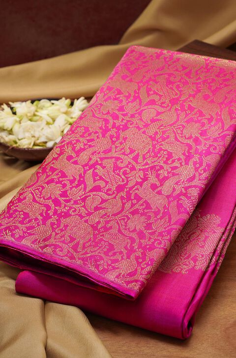 Pink Pure Silk Woven Kanjivaram Saree