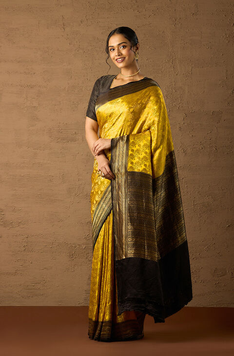 Yellow Pure Silk Tanchoi Banarasi Saree