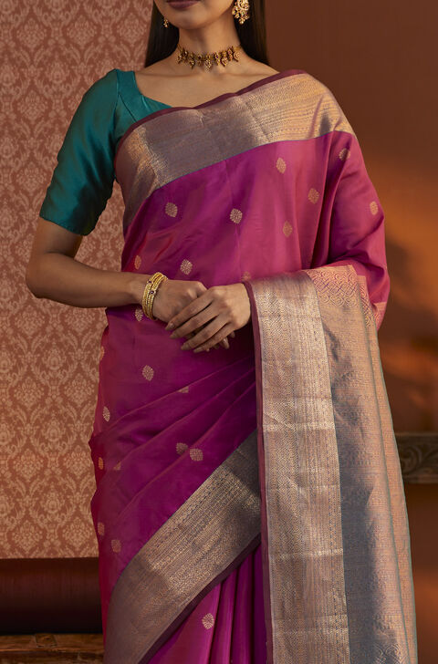 Pink Silk Viscose Woven Kanjivaram Saree