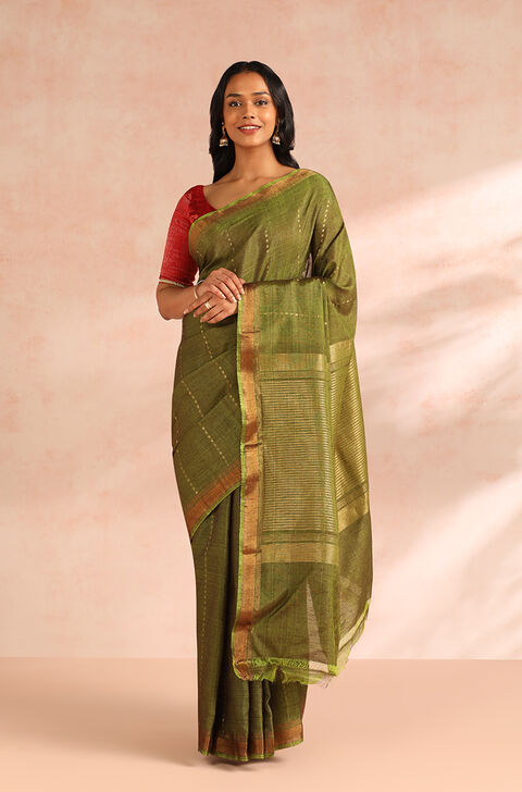Green Woven Chattisgarh Pure Tussar Silk Saree