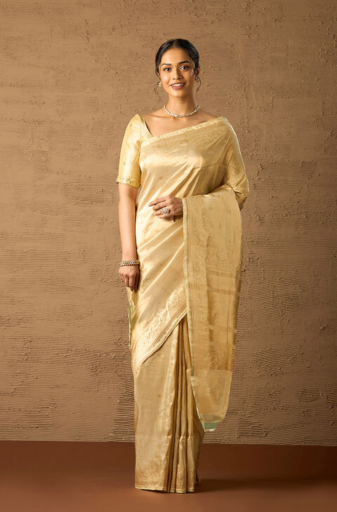 Yellow Pure Silk Tissue Kadwa Banarasi Saree