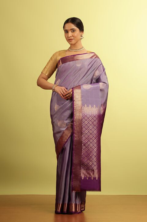 Light Violet Woven Kanjivaram Inspired Design Silk Viscose Saree