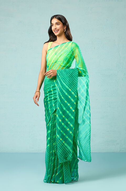 Green Rajasthan Pure Silk Georgette Tie & Dye Leheriya Saree