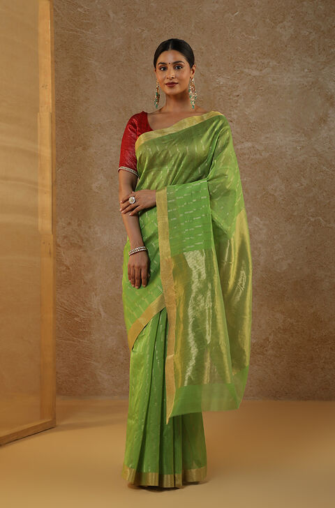 Green Woven Pure Silk Cotton Chanderi Saree