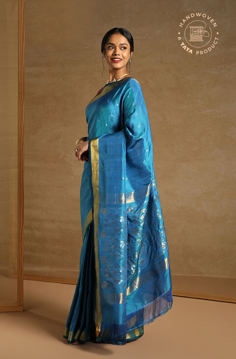 Blue Pure Silk Uppada Jamdani Saree