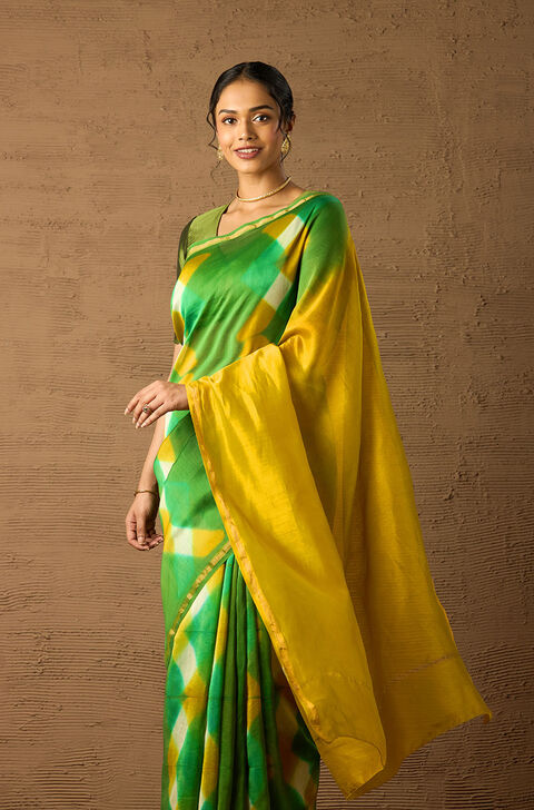 Green Rajasthan Pure Silk Cotton Tie & Dye Shibori Saree