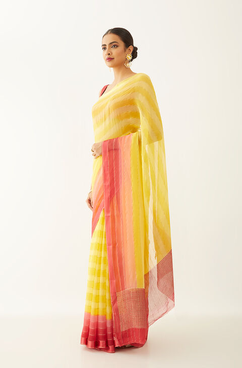 Yellow Pure Silk Chiffon Woven Saree