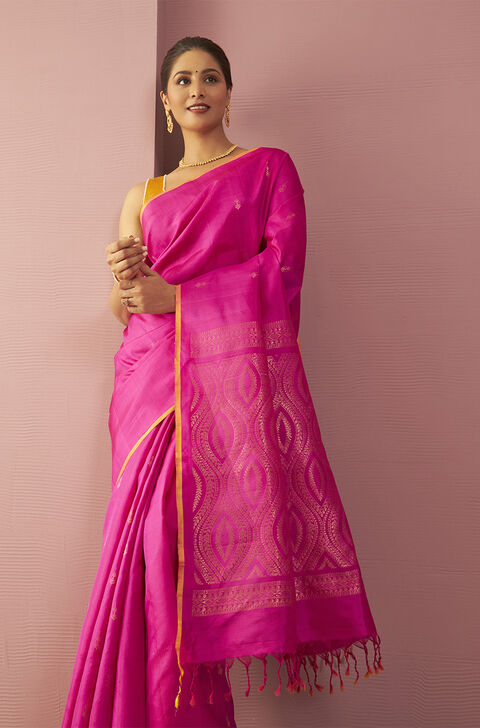 Pink Woven Pure Soft Silk Saree