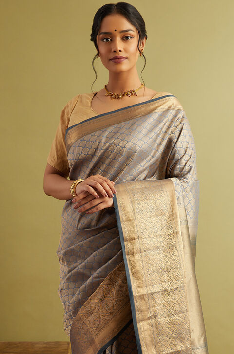 Blue Woven Silk Viscose Kanjivaram Inspired Design Saree