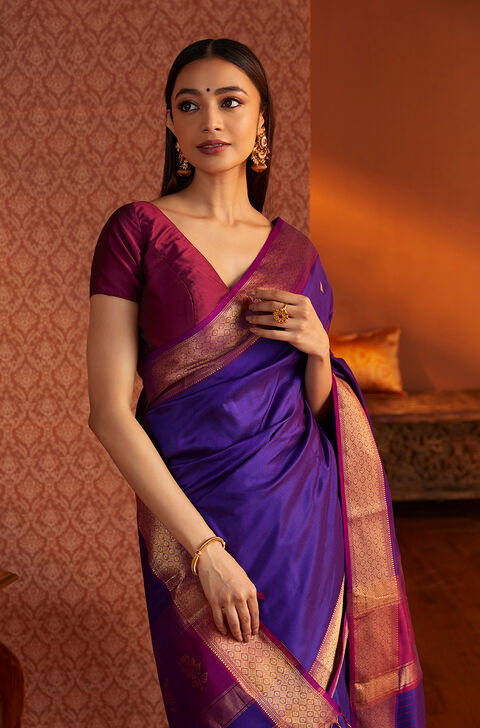 Purple Woven Silk Maheshwari Saree