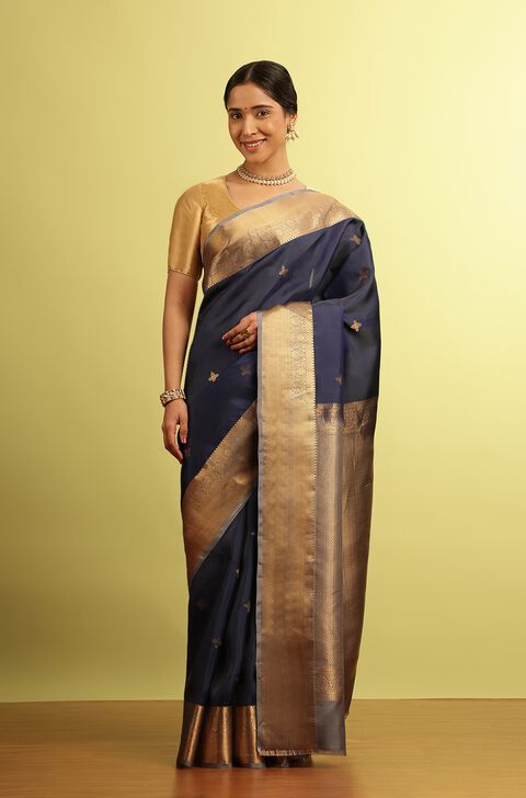 Dark Blue Woven Kanjivaram Inspired Design Silk Viscose Saree