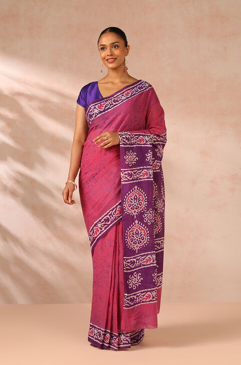 Pink Ujjain Pure Cotton Printed Saree