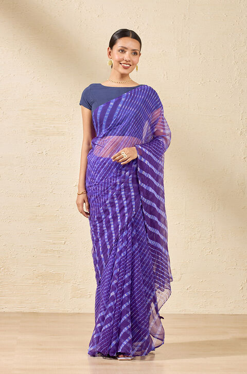 Purple Rajasthan Pure Silk Georgette Tie & Dye Leheriya Saree