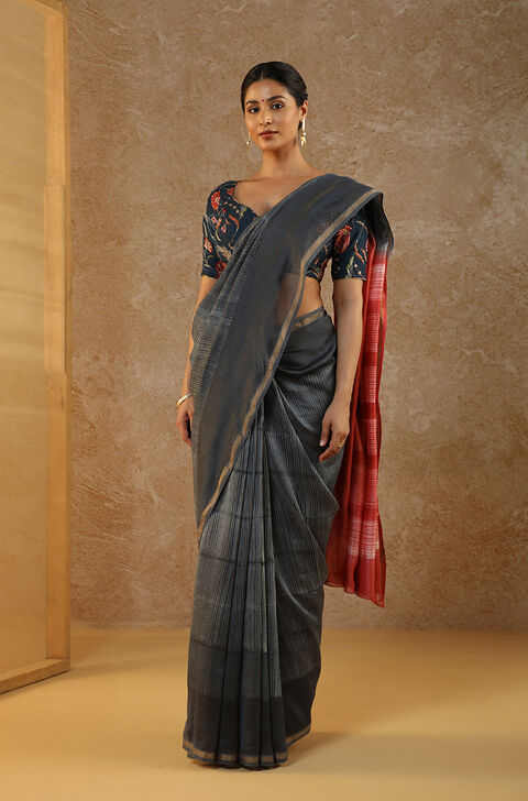 Grey Rajasthan Pure Silk Cotton Tie and Dye Shibori Saree