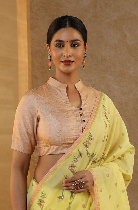 Beige Woven Pure Tussar Silk Blouse