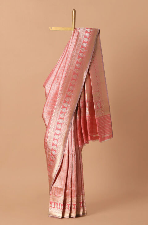 Light Pink Pure Silk Banarasi Brocade Saree