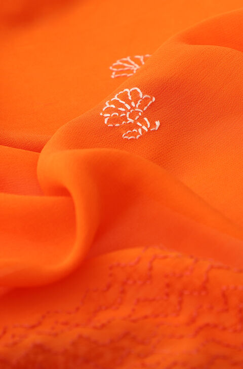 Orange Pure Silk Georgette Lucknow Chikankari Saree