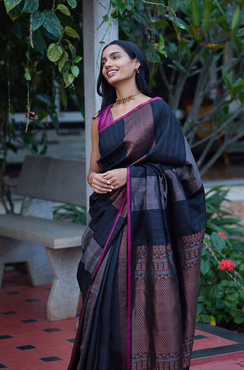Black South Pure Silk Woven Saree