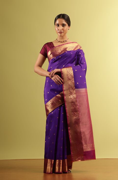 Violet Woven Kanjivaram Inspired Design Silk Viscose Saree