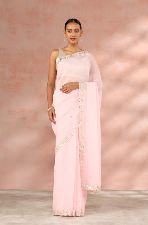 Light Pink Contemporary Viscose Organza Gota Patti Saree