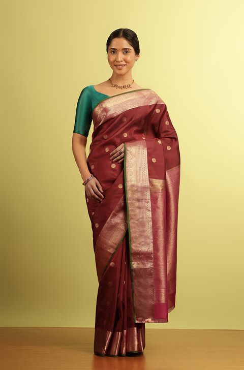 Brown Woven Kanjivaram Inspired Design Silk Viscose Saree