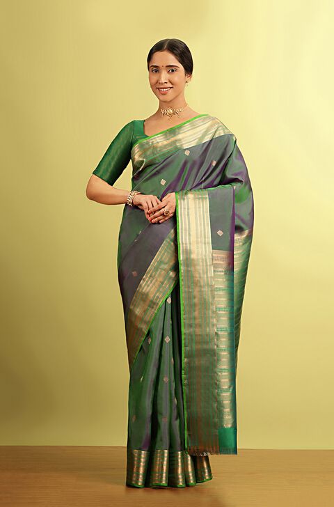 Green Woven Kanjivaram Inspired Design Silk Viscose Saree