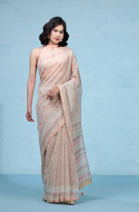Pink Rajasthan Block Printed Pure Silk Cotton Saree