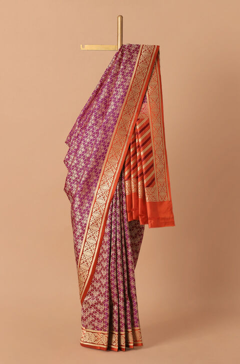 Purple Pure Silk Banarasi Brocade Saree