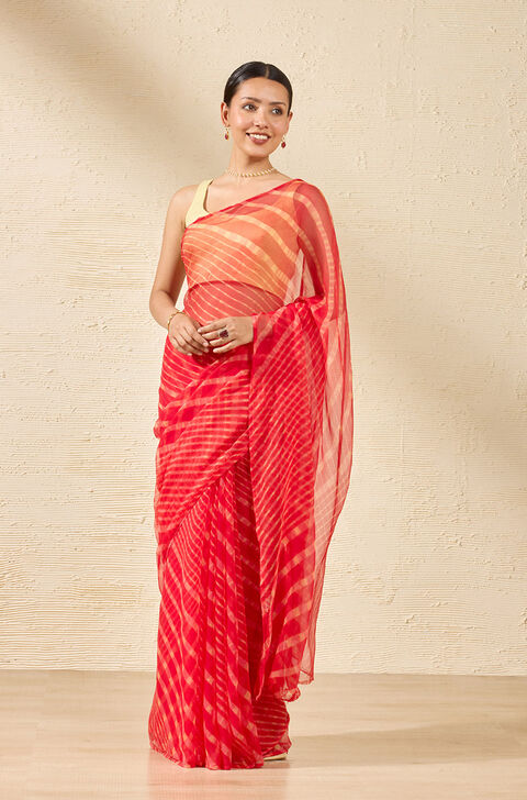 Red Rajasthan Pure Silk Georgette Tie & Dye Leheriya Saree