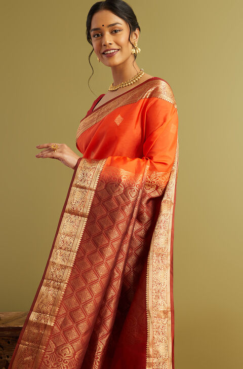 Orange Woven Silk Viscose Kanjivaram Inspired Design Saree