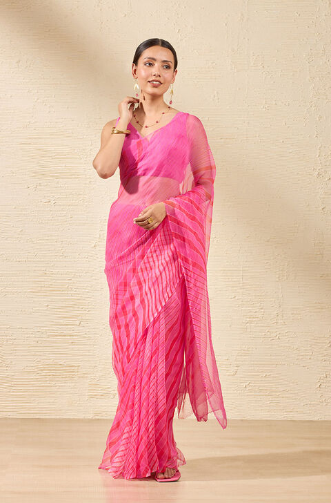 Pink Rajasthan Pure Silk Georgette Tie & Dye Leheriya Saree